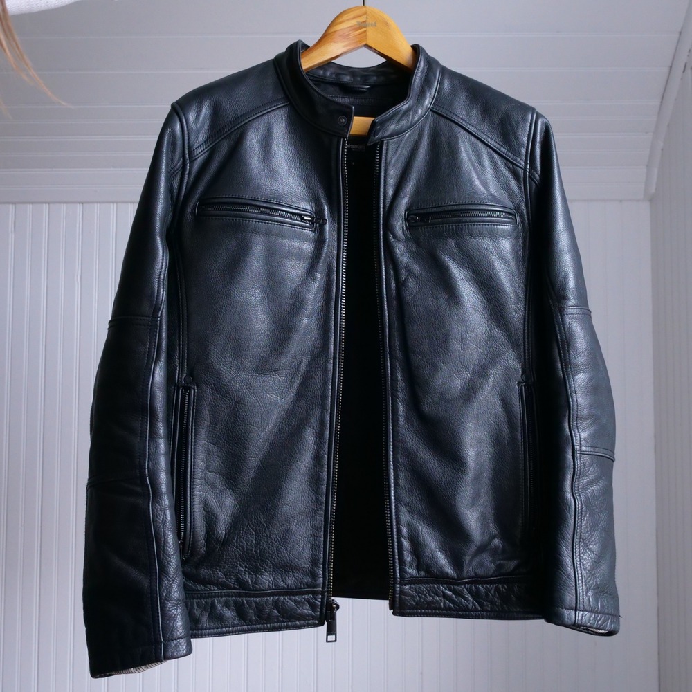 Wilson's Leather black heavy leather cafe racer jacket - Picture 9 of 10